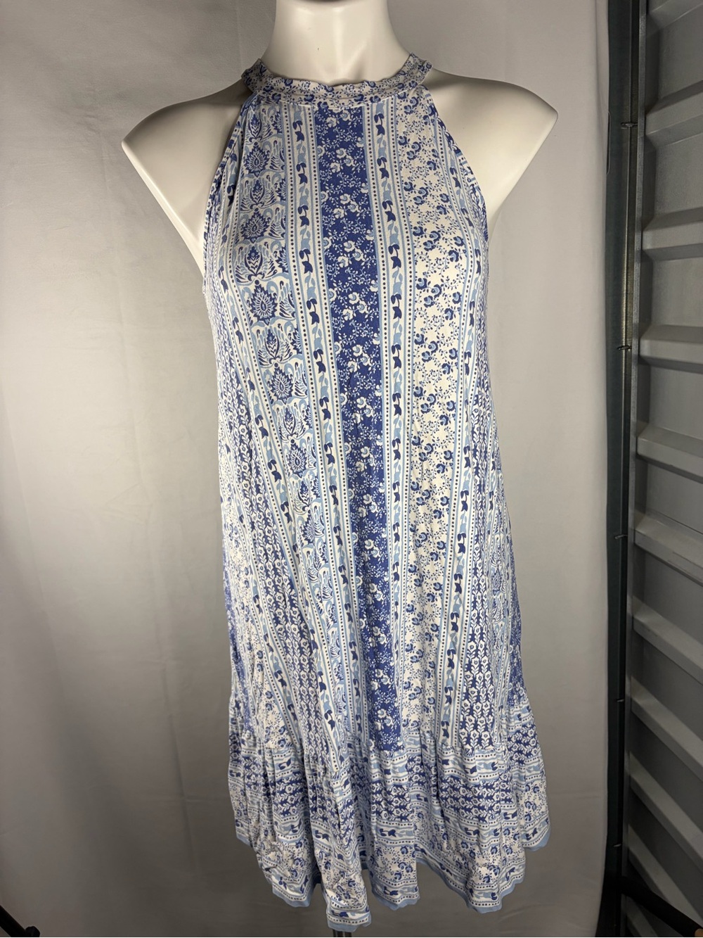 LOFT Blue and White Halter Midi Dress